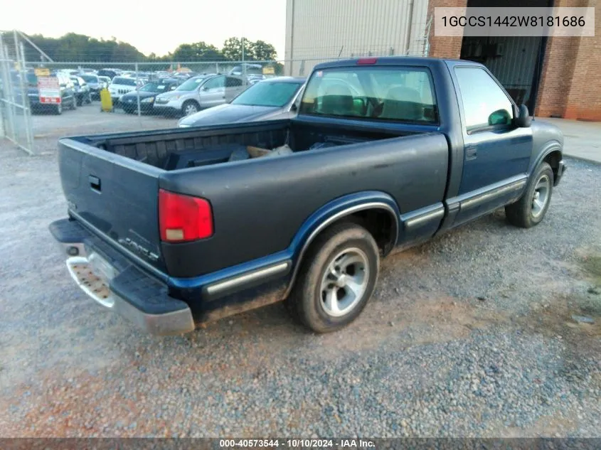 1998 Chevrolet S-10 Ls Fleetside VIN: 1GCCS1442W8181686 Lot: 40573544