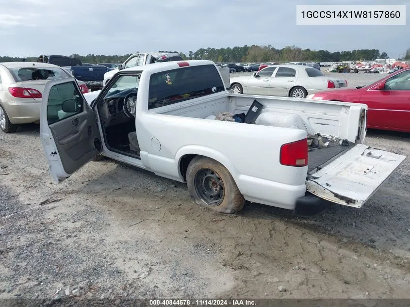 1998 Chevrolet S-10 Fleetside VIN: 1GCCS14X1W8157860 Lot: 40844578