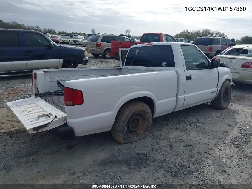 1998 Chevrolet S-10 Fleetside VIN: 1GCCS14X1W8157860 Lot: 40844578