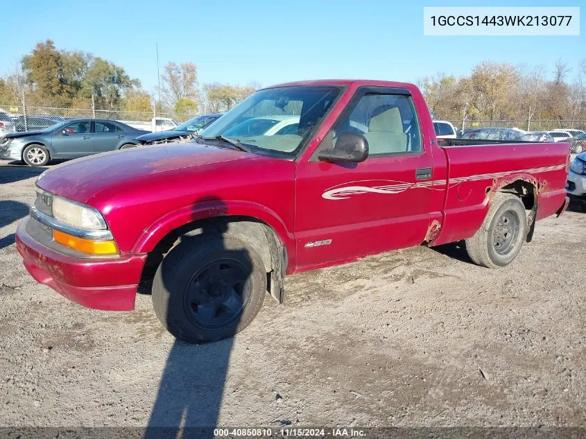 1998 Chevrolet S-10 Ls Fleetside VIN: 1GCCS1443WK213077 Lot: 40850810