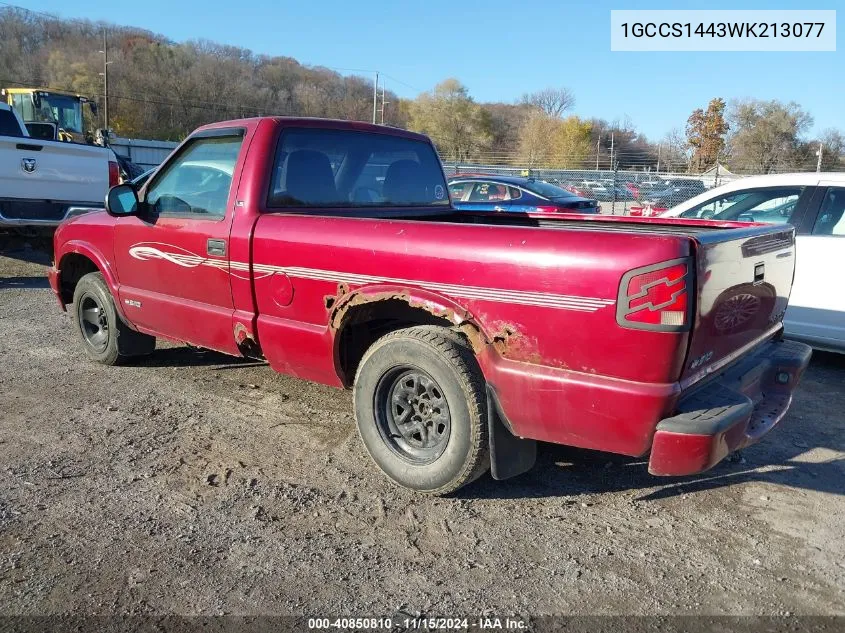 1998 Chevrolet S-10 Ls Fleetside VIN: 1GCCS1443WK213077 Lot: 40850810