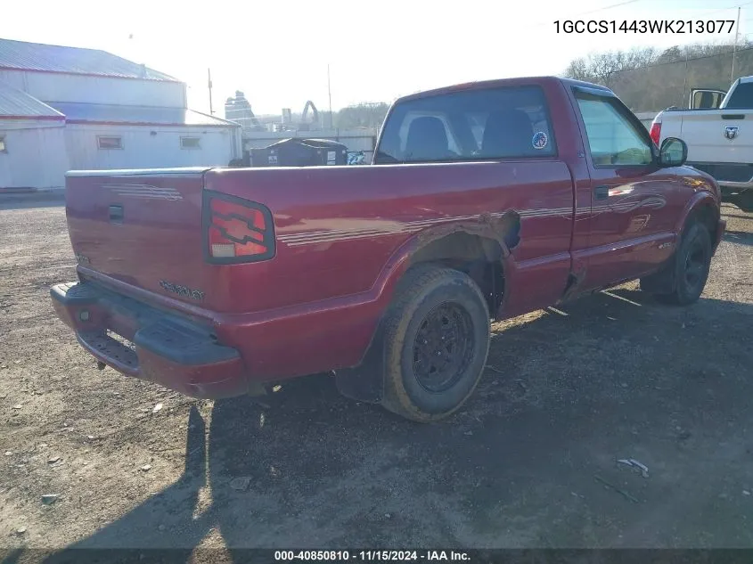 1998 Chevrolet S-10 Ls Fleetside VIN: 1GCCS1443WK213077 Lot: 40850810