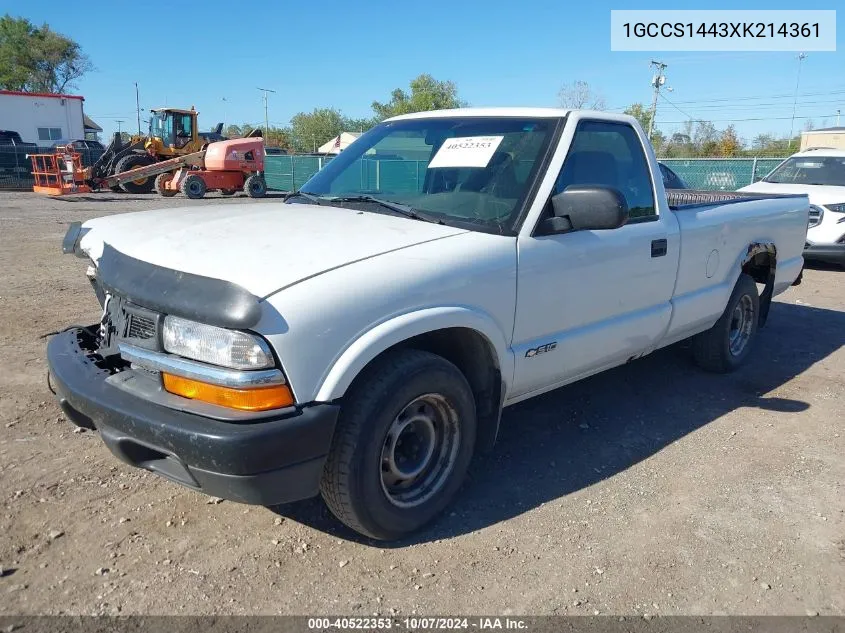 1999 Chevrolet S-10 VIN: 1GCCS1443XK214361 Lot: 40522353