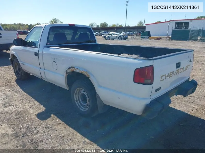 1999 Chevrolet S-10 VIN: 1GCCS1443XK214361 Lot: 40522353