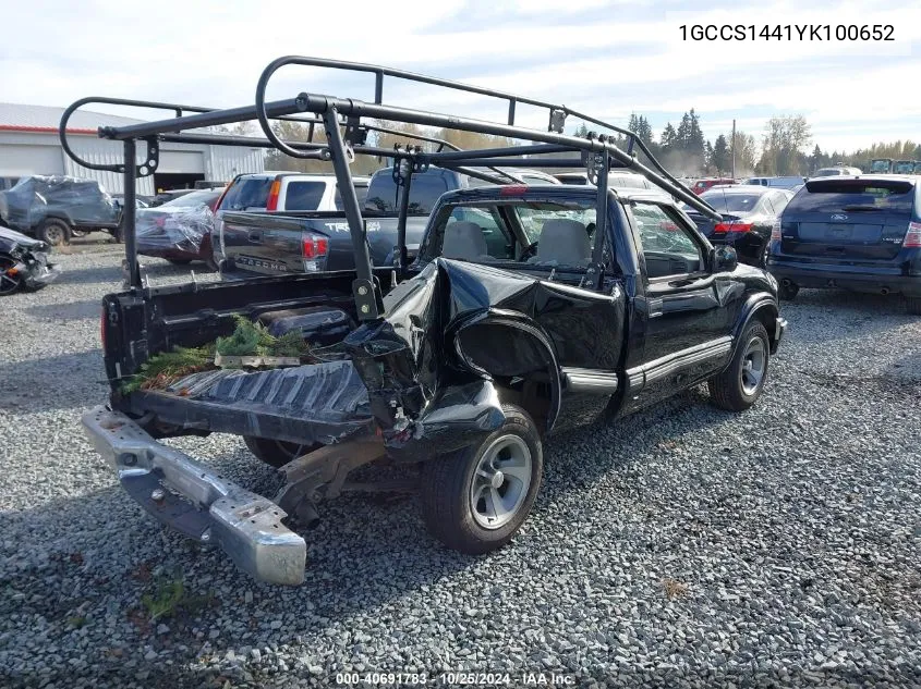 2000 Chevrolet S-10 Ls VIN: 1GCCS1441YK100652 Lot: 40691783