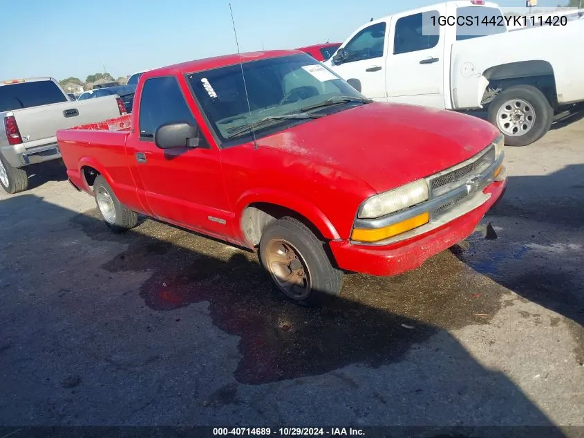 2000 Chevrolet S-10 Ls VIN: 1GCCS1442YK111420 Lot: 40714689