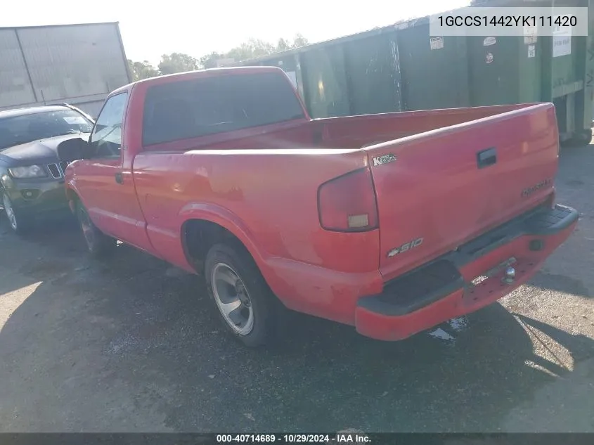 1GCCS1442YK111420 2000 Chevrolet S-10 Ls