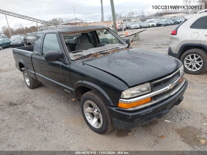 2000 Chevrolet S-10 Ls VIN: 1GCCS19W9YK100912 Lot: 40757915