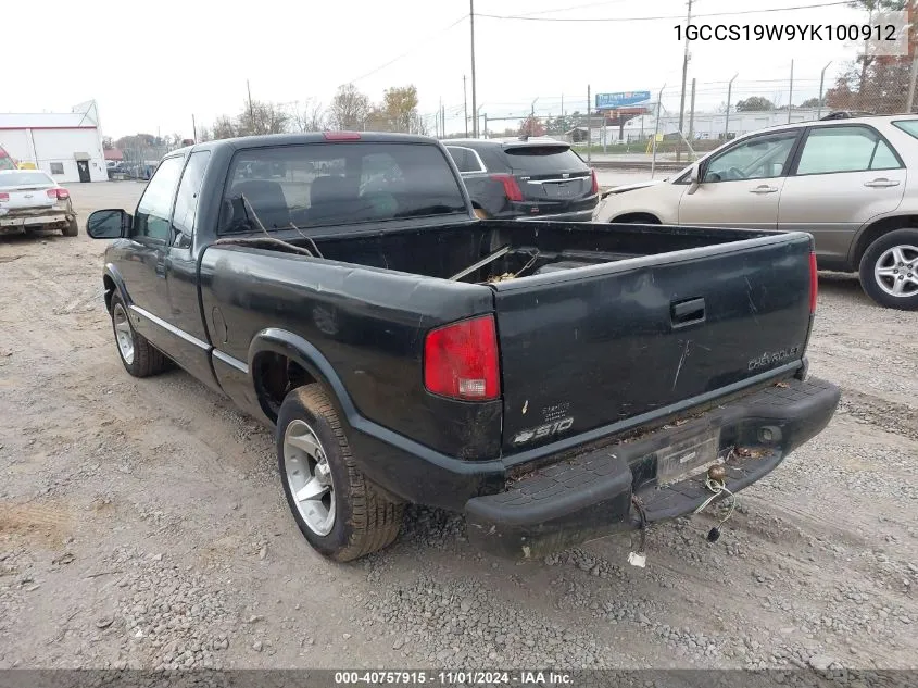 2000 Chevrolet S-10 Ls VIN: 1GCCS19W9YK100912 Lot: 40757915