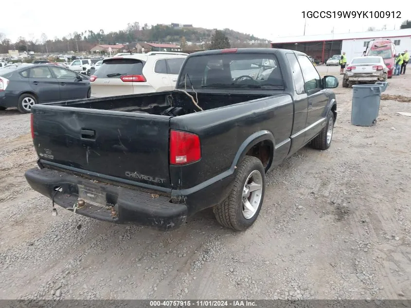 2000 Chevrolet S-10 Ls VIN: 1GCCS19W9YK100912 Lot: 40757915