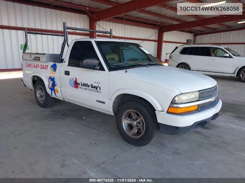 2000 Chevrolet S-10 Ls VIN: 1GCCS14W4YK268058 Lot: 40774320