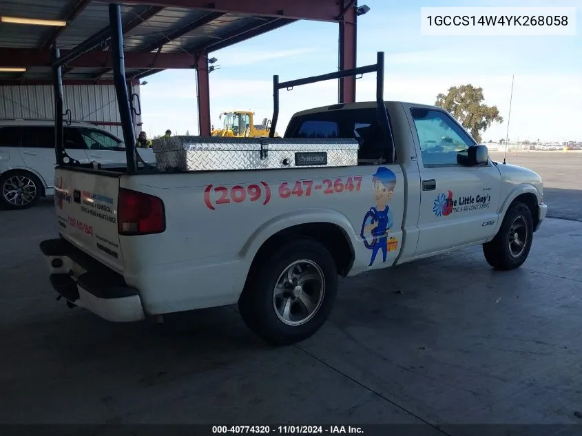 2000 Chevrolet S-10 Ls VIN: 1GCCS14W4YK268058 Lot: 40774320