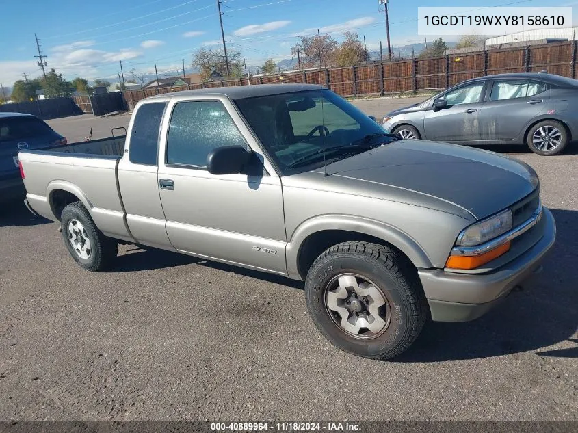 2000 Chevrolet S-10 Ls VIN: 1GCDT19WXY8158610 Lot: 40889964