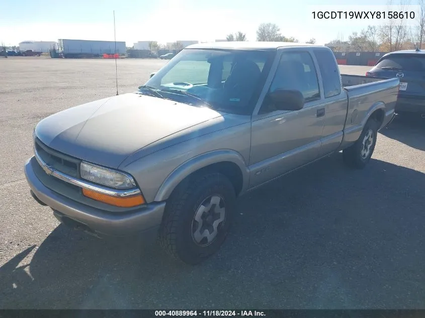 2000 Chevrolet S-10 Ls VIN: 1GCDT19WXY8158610 Lot: 40889964