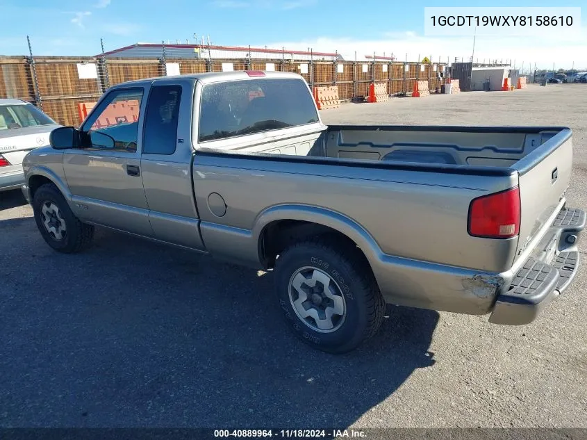 2000 Chevrolet S-10 Ls VIN: 1GCDT19WXY8158610 Lot: 40889964