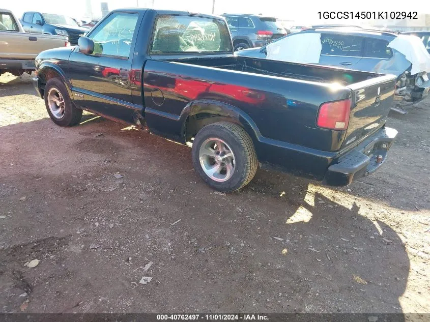 2001 Chevrolet S-10 Ls VIN: 1GCCS14501K102942 Lot: 40762497