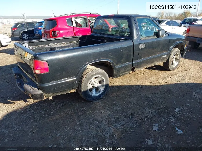 2001 Chevrolet S-10 Ls VIN: 1GCCS14501K102942 Lot: 40762497