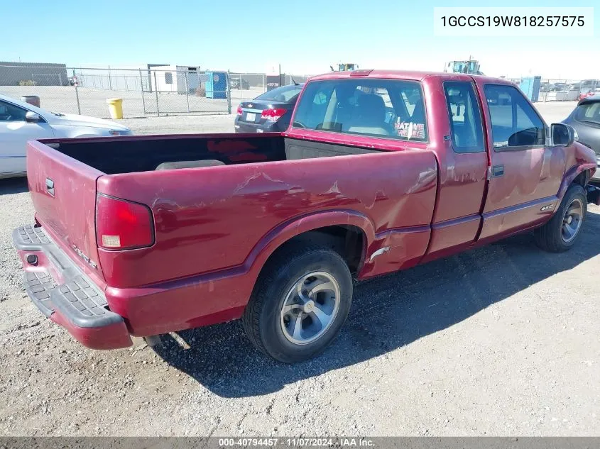 2001 Chevrolet S-10 Ls VIN: 1GCCS19W818257575 Lot: 40794457