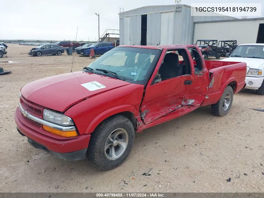 2001 Chevrolet S-10 VIN: 1GCCS195418194739 Lot: 40799455