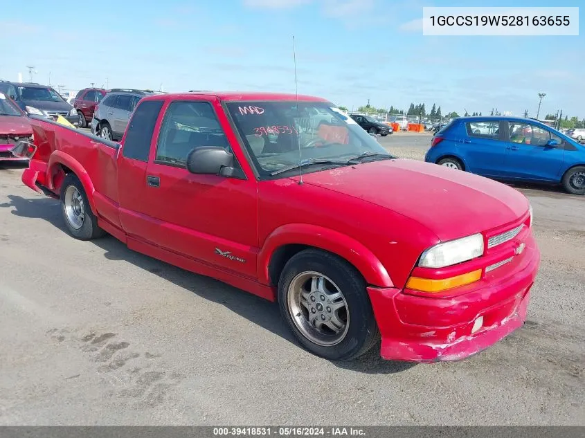 2002 Chevrolet S-10 Ls VIN: 1GCCS19W528163655 Lot: 39418531