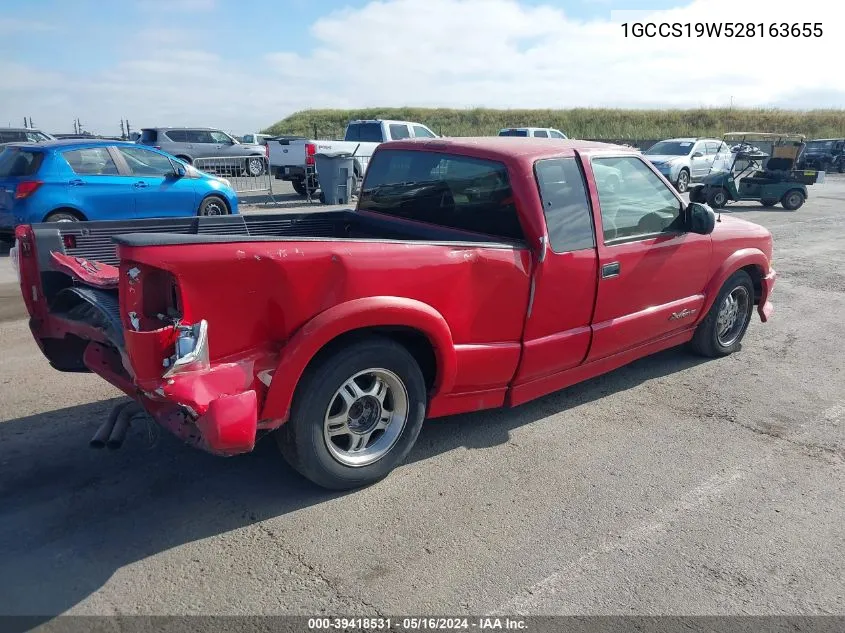 2002 Chevrolet S-10 Ls VIN: 1GCCS19W528163655 Lot: 39418531