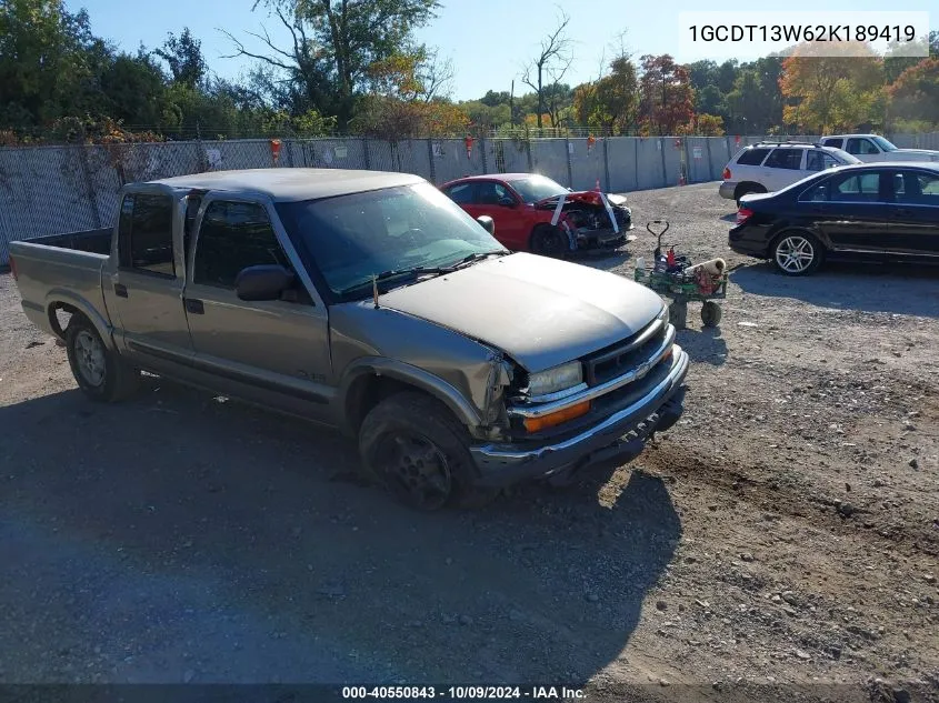 2002 Chevrolet S-10 S10 VIN: 1GCDT13W62K189419 Lot: 40550843