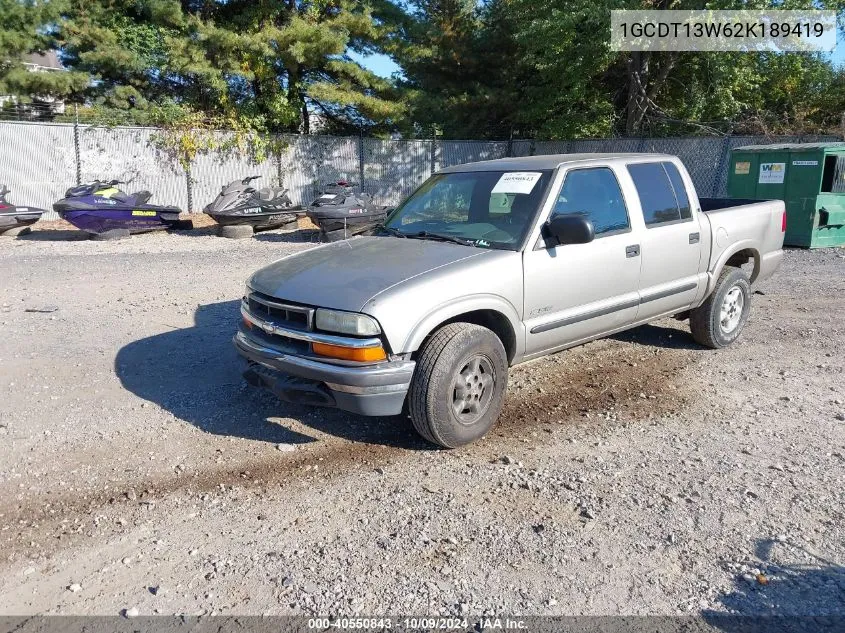 2002 Chevrolet S-10 S10 VIN: 1GCDT13W62K189419 Lot: 40550843