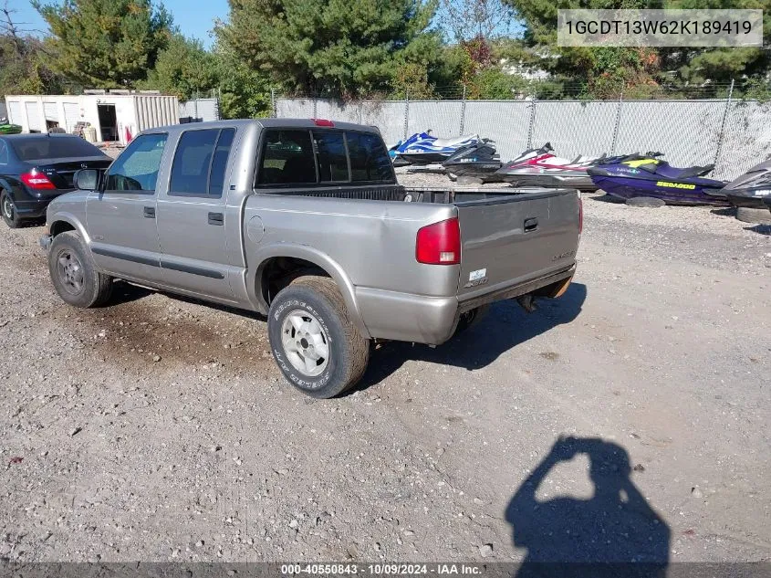 2002 Chevrolet S-10 S10 VIN: 1GCDT13W62K189419 Lot: 40550843