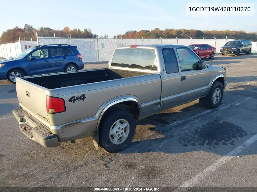 2002 Chevrolet S-10 Ls VIN: 1GCDT19W428110270 Lot: 40658849