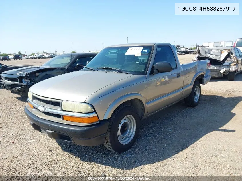 2003 Chevrolet S-10 S10 VIN: 1GCCS14H538287919 Lot: 40531076