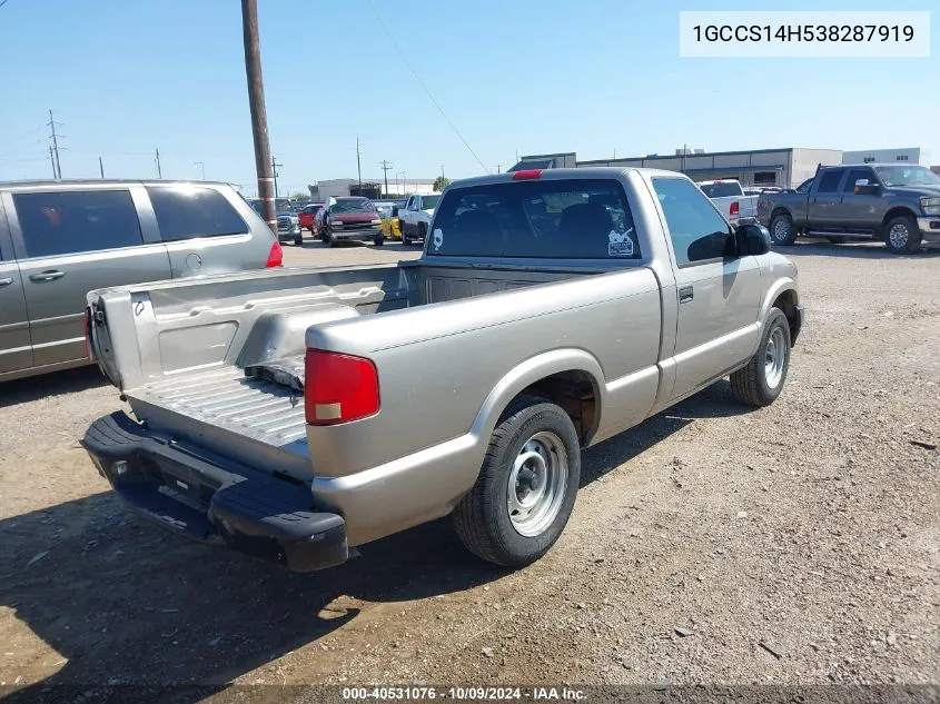 2003 Chevrolet S-10 S10 VIN: 1GCCS14H538287919 Lot: 40531076