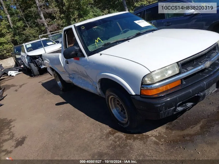 2003 Chevrolet S-10 VIN: 1GCCS14H838200319 Lot: 40551527