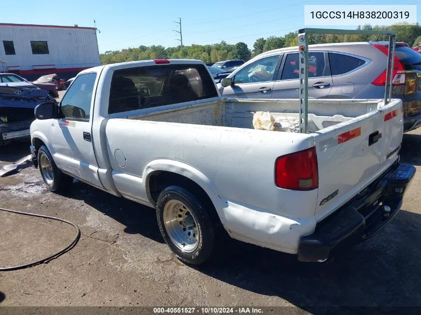 2003 Chevrolet S-10 VIN: 1GCCS14H838200319 Lot: 40551527