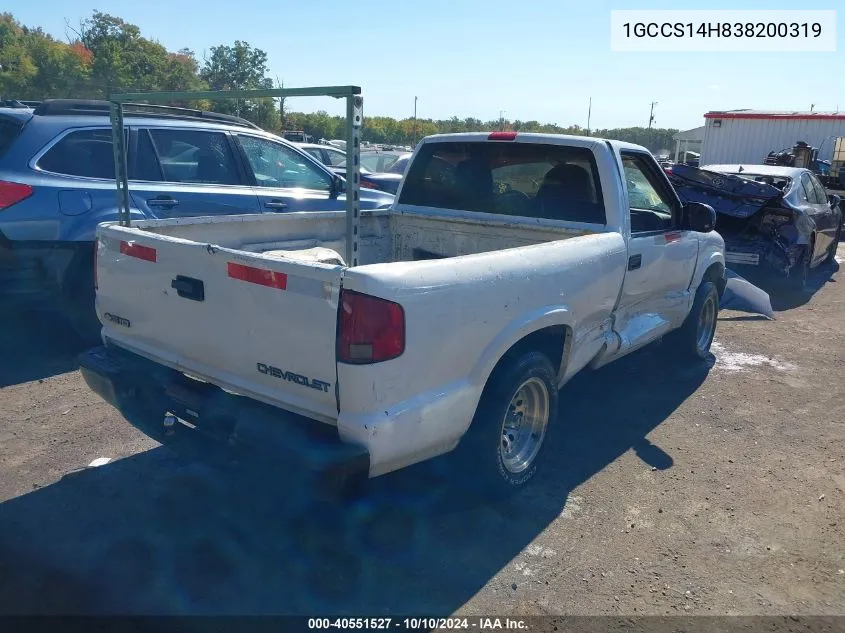 2003 Chevrolet S-10 VIN: 1GCCS14H838200319 Lot: 40551527