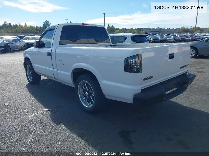 2003 Chevrolet S-10 VIN: 1GCCS14H438202598 Lot: 40690052