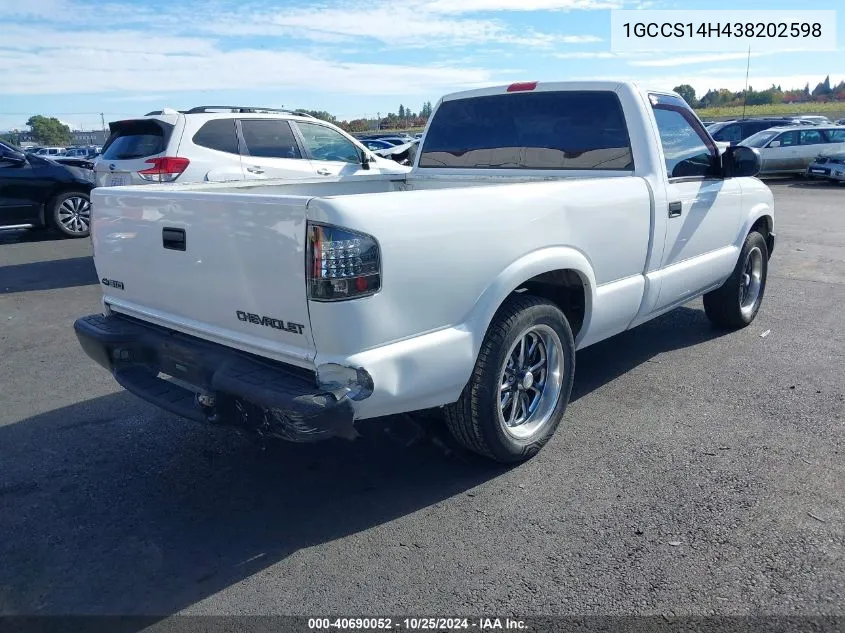 2003 Chevrolet S-10 VIN: 1GCCS14H438202598 Lot: 40690052