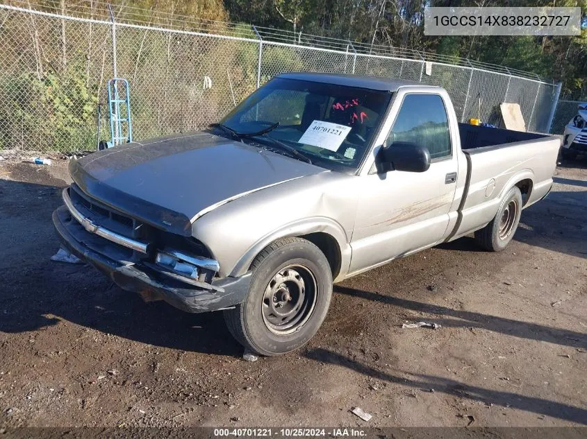 2003 Chevrolet S-10 VIN: 1GCCS14X838232727 Lot: 40701221