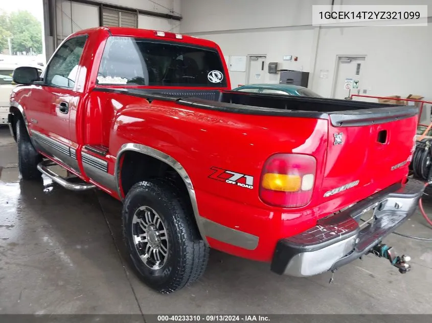 2000 Chevrolet Silverado K1500 VIN: 1GCEK14T2YZ321099 Lot: 40233310