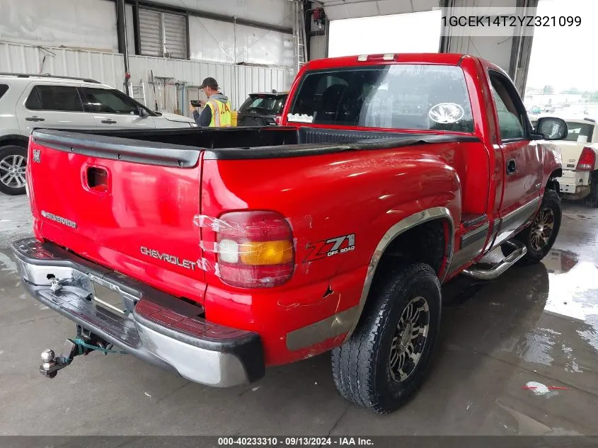 2000 Chevrolet Silverado K1500 VIN: 1GCEK14T2YZ321099 Lot: 40233310