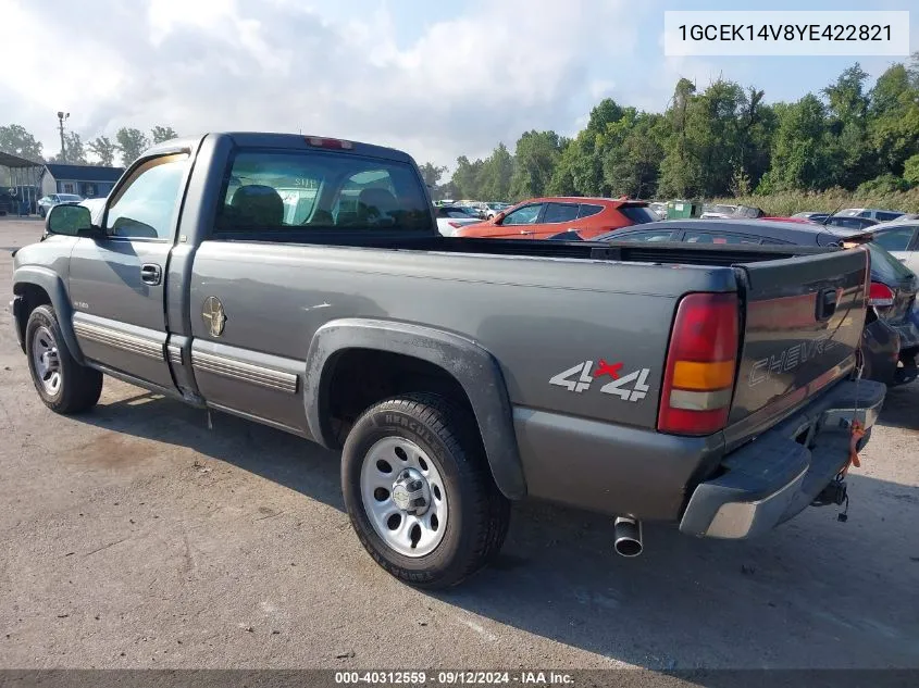 2000 Chevrolet Silverado 1500 K1500 VIN: 1GCEK14V8YE422821 Lot: 40312559