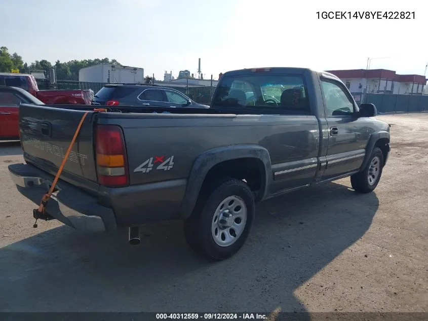 2000 Chevrolet Silverado 1500 K1500 VIN: 1GCEK14V8YE422821 Lot: 40312559