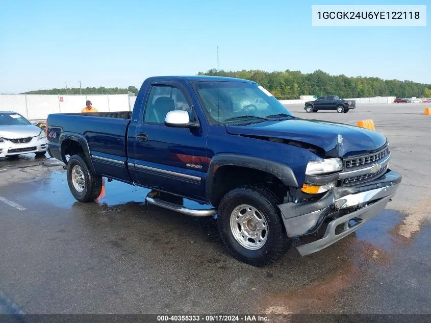 2000 Chevrolet Silverado 2500 Ls VIN: 1GCGK24U6YE122118 Lot: 40355333