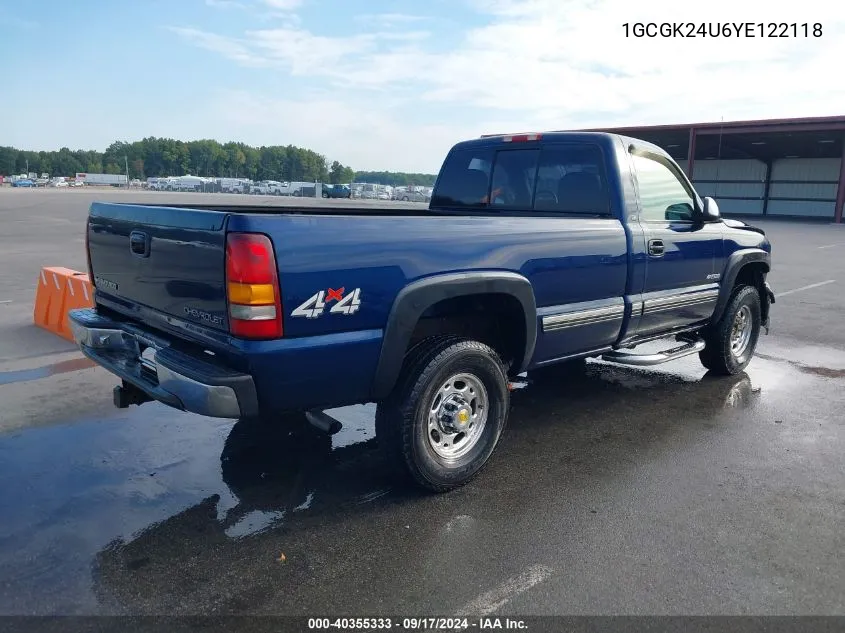 2000 Chevrolet Silverado 2500 Ls VIN: 1GCGK24U6YE122118 Lot: 40355333