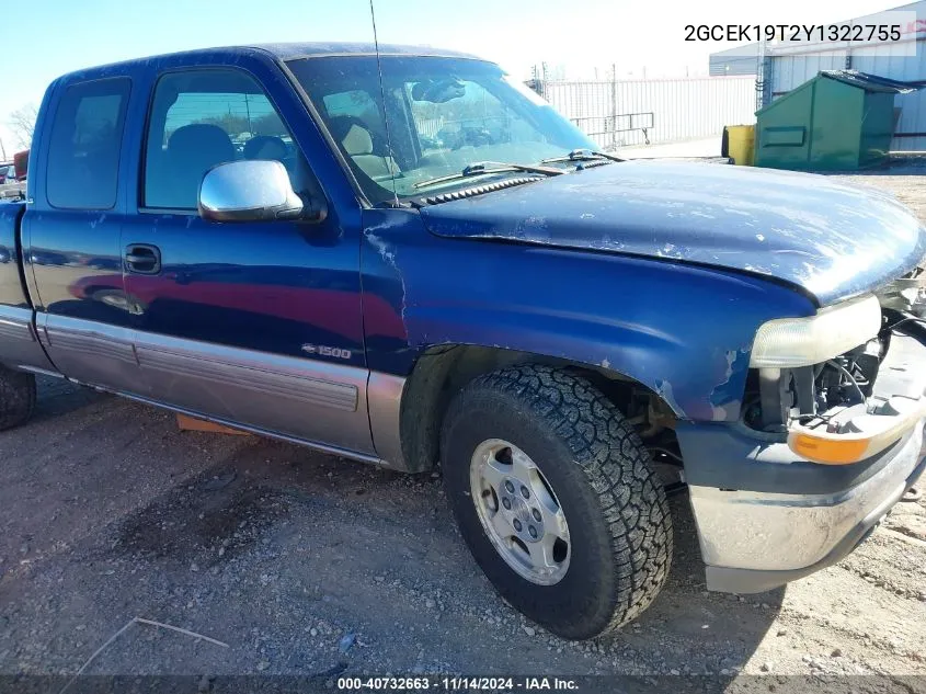 2000 Chevrolet Silverado 1500 Ls VIN: 2GCEK19T2Y1322755 Lot: 40732663