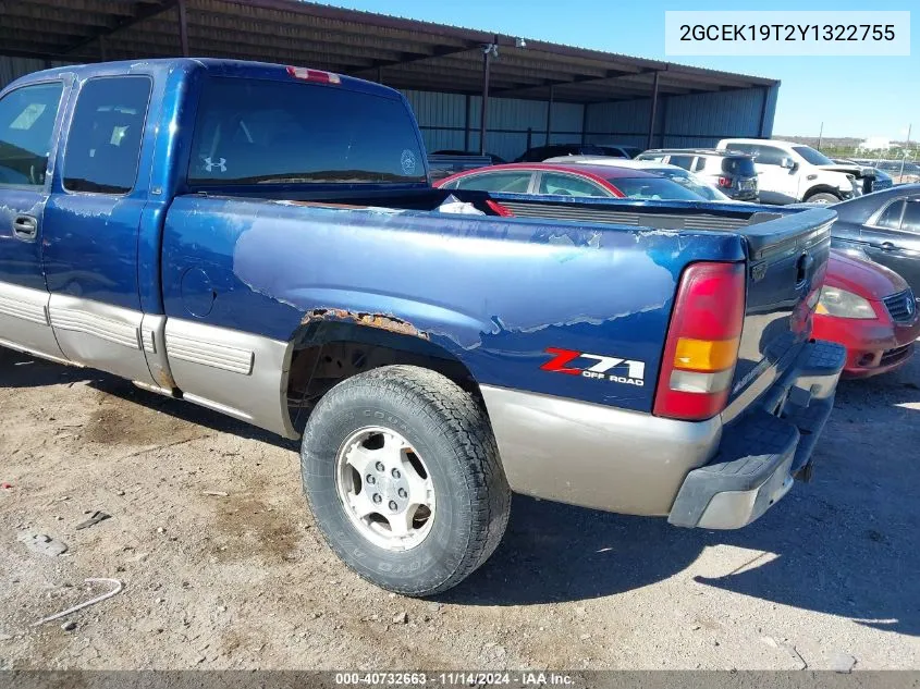 2000 Chevrolet Silverado 1500 Ls VIN: 2GCEK19T2Y1322755 Lot: 40732663