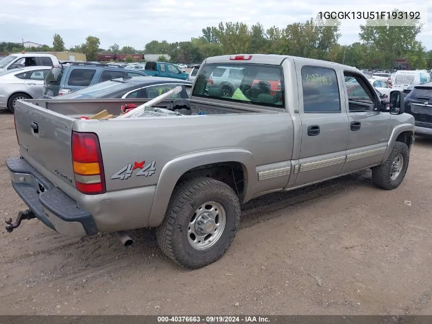 2001 Chevrolet Silverado 1500Hd Lt VIN: 1GCGK13U51F193192 Lot: 40376663