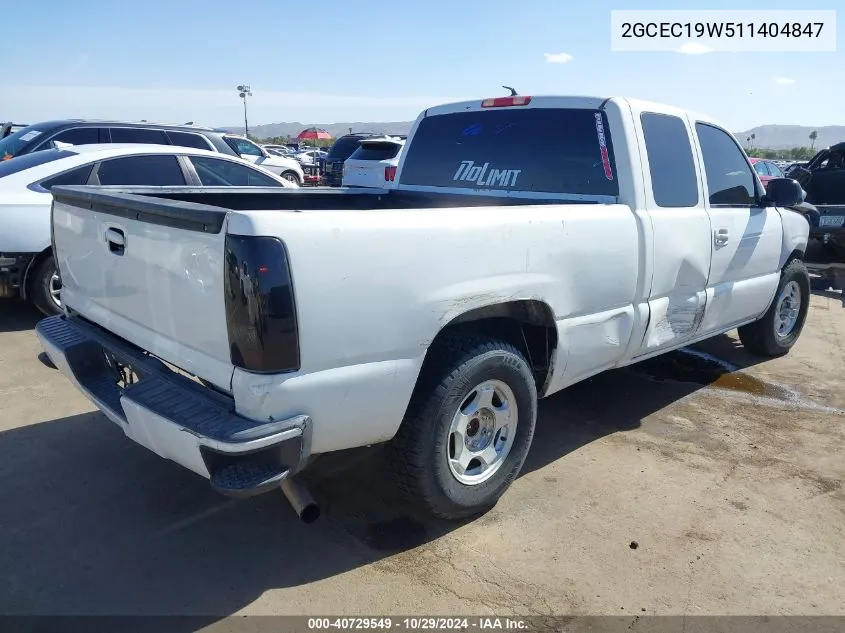 2001 Chevrolet Silverado 1500 VIN: 2GCEC19W511404847 Lot: 40729549