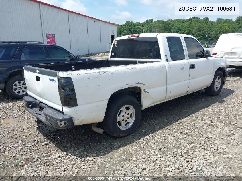 2002 Chevrolet Silverado 1500 Ls VIN: 2GCEC19VX21100681 Lot: 39951749