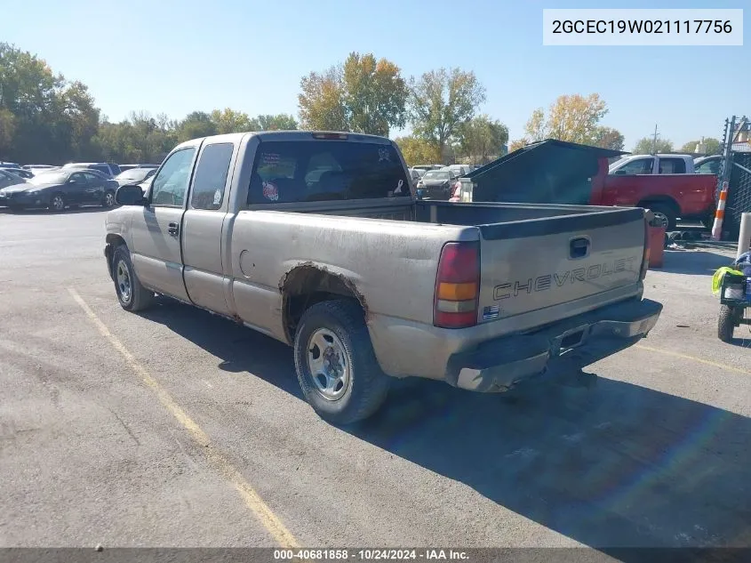 2002 Chevrolet Silverado 1500 VIN: 2GCEC19W021117756 Lot: 40681858