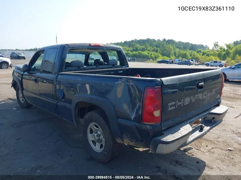 2003 Chevrolet Silverado 1500 Work Truck VIN: 1GCEC19X83Z361110 Lot: 39994515